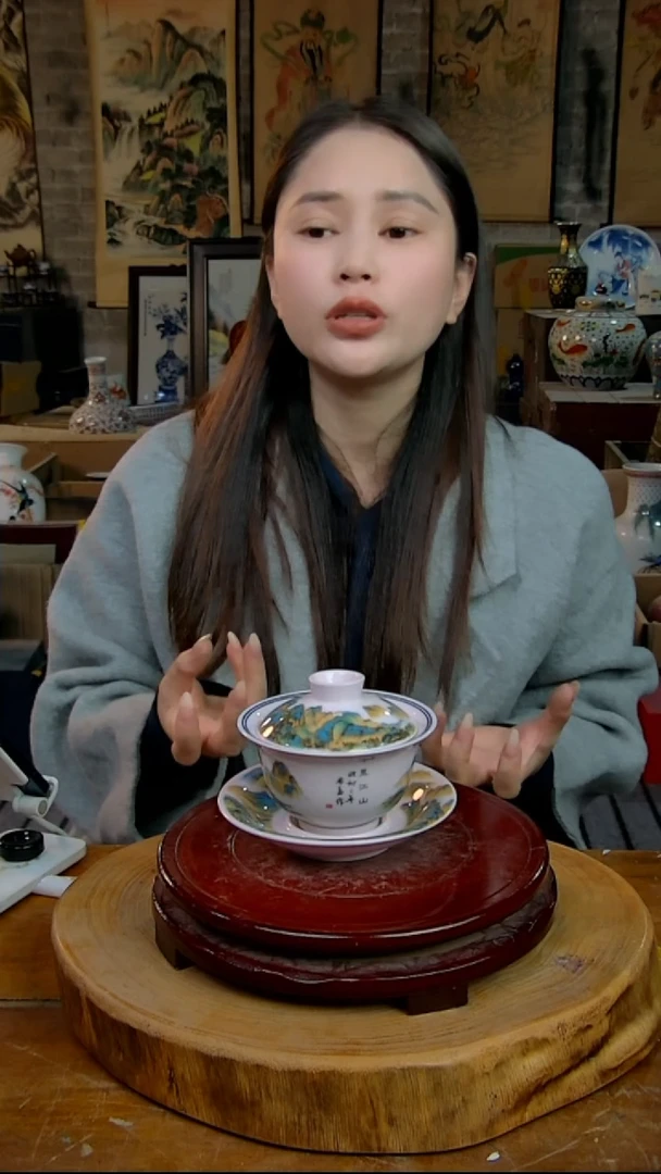 摆件陶景德镇陶瓷摆件稀土千里江山三才