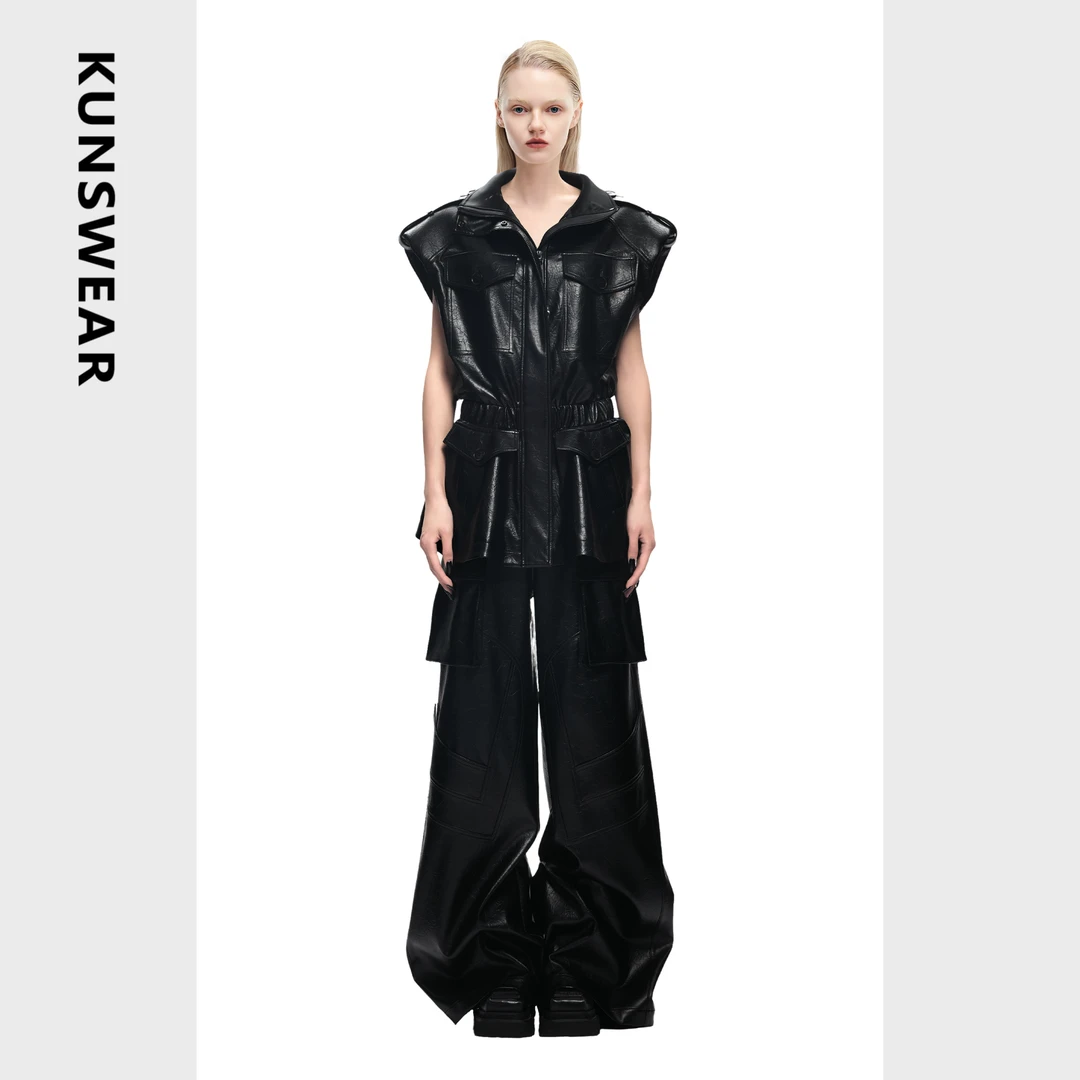 KUNSWEAR/琨丝薇尔25FA 机车风酷飒时尚气质收腰皮马甲 836002020