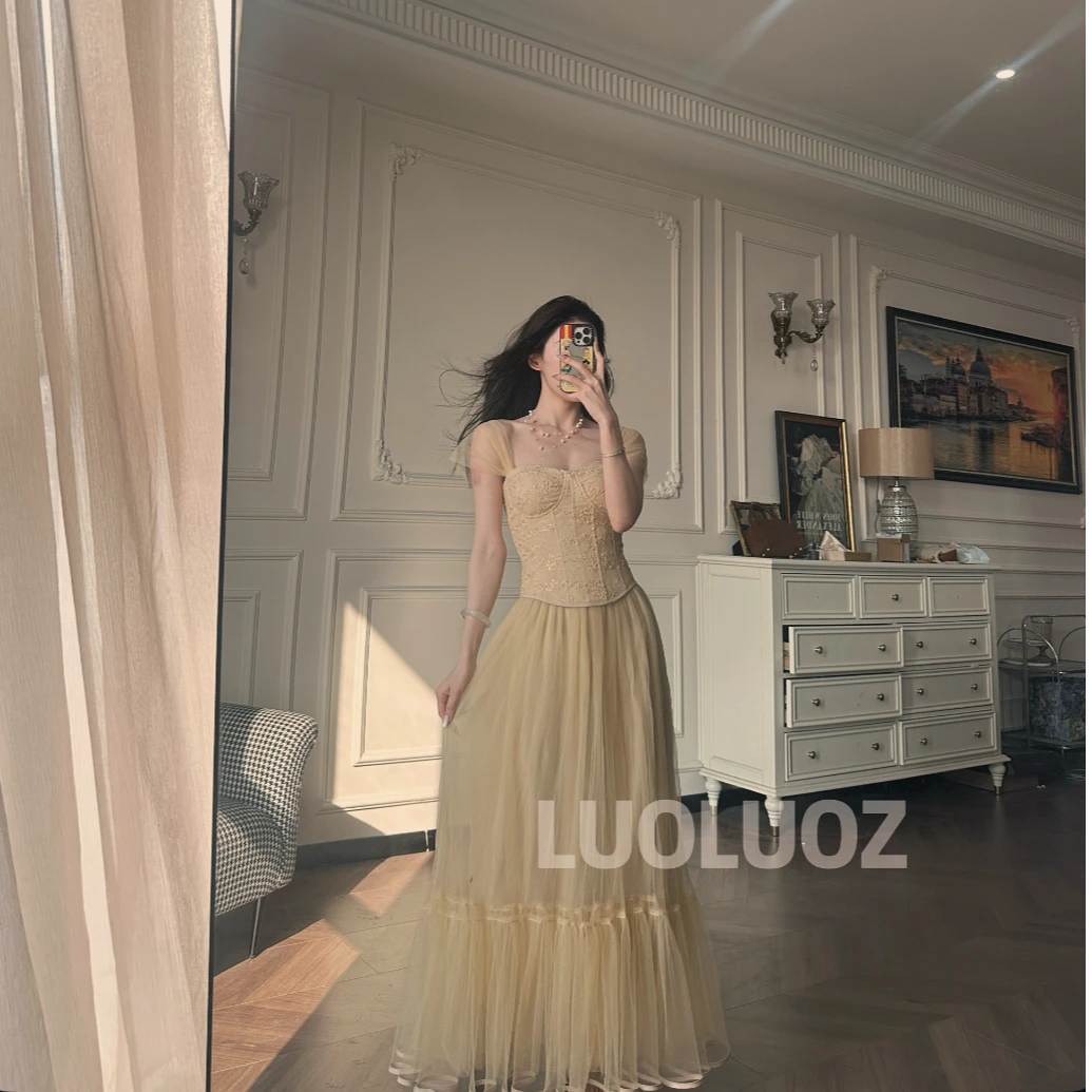 【现货】LUOLUOZ【空谷鹿鸣】绝美仙气女神范时尚拼接长款连衣裙JF623