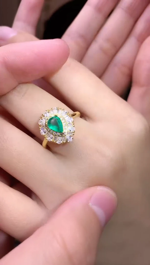 【闪购商品】祖母绿戒指银S925镶嵌戒指