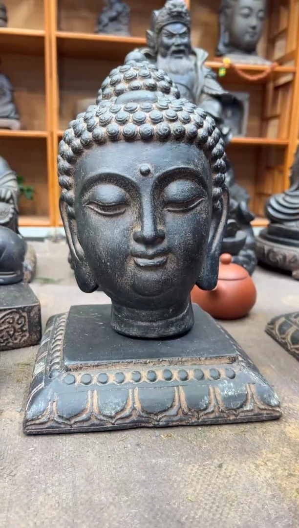 陶土小佛首+莲花底座