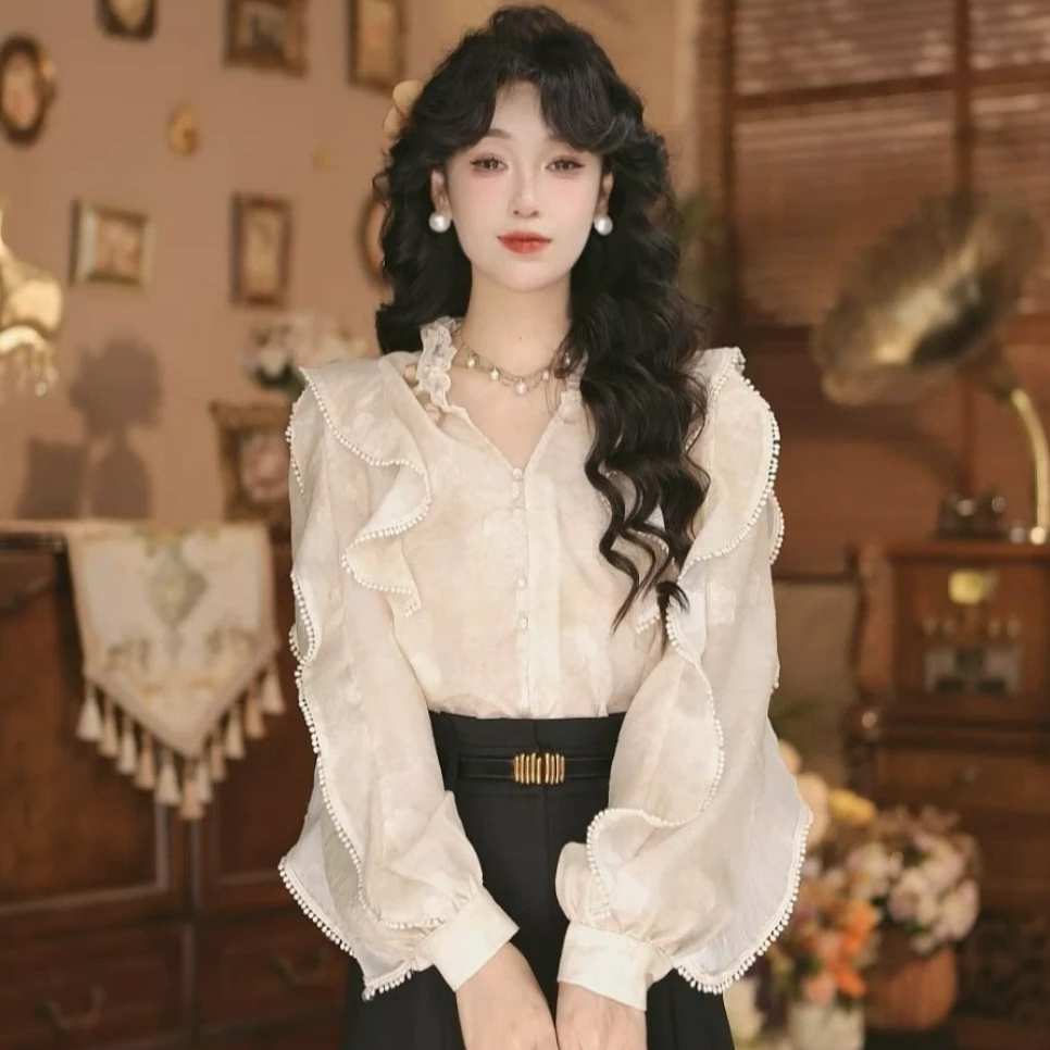 美丽【银杏写意】港味复古显瘦气质设计感上衣31580