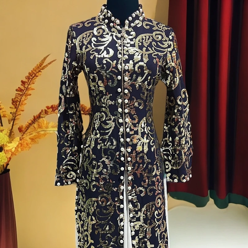 新疆民族特色刺绣亮片长袖长款春秋款恰盘