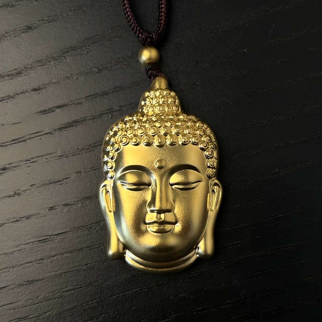 足金999真金古法金佛头吊坠