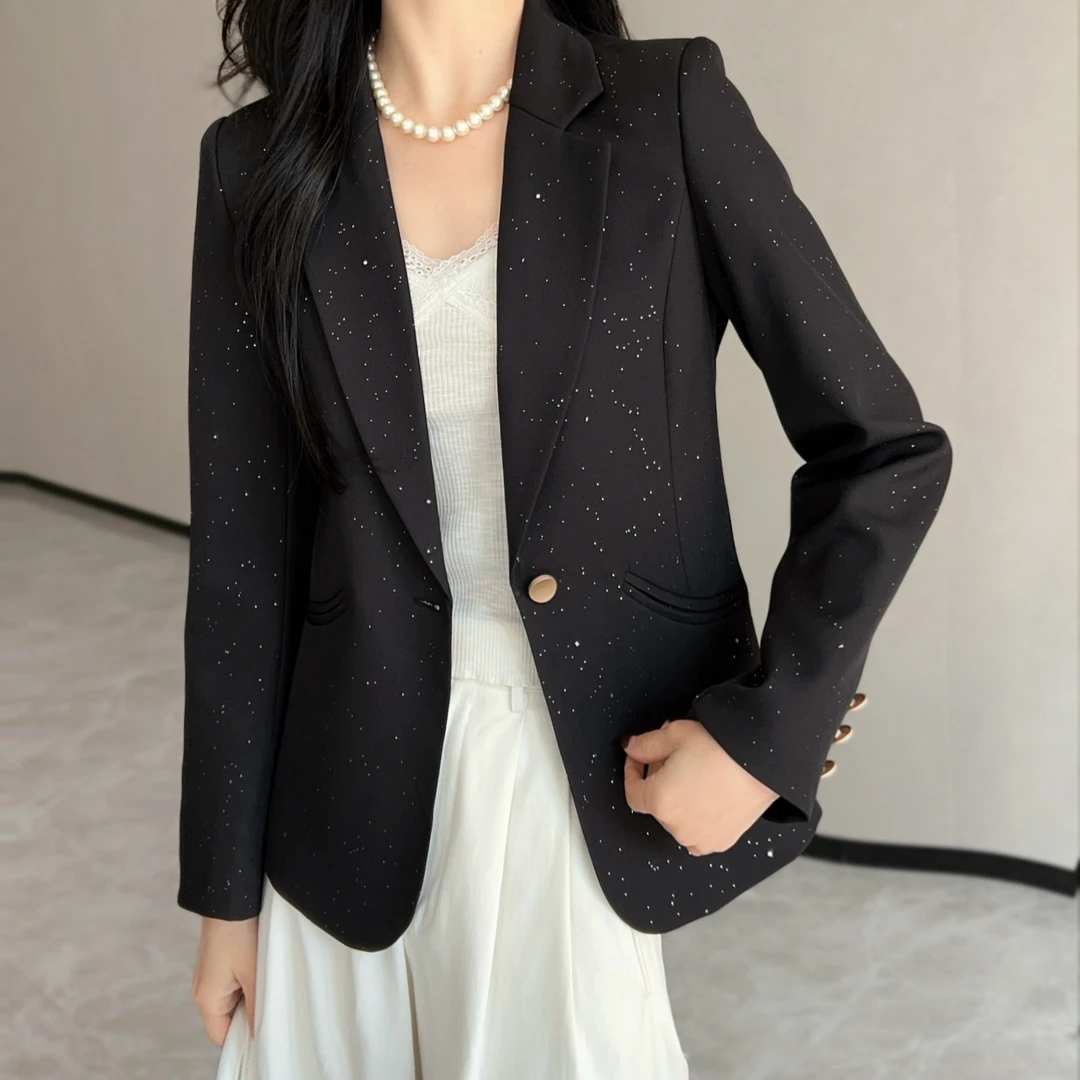 【苗姐优选】春季新款质感高级气质亮片女上衣西装外套JQ5610