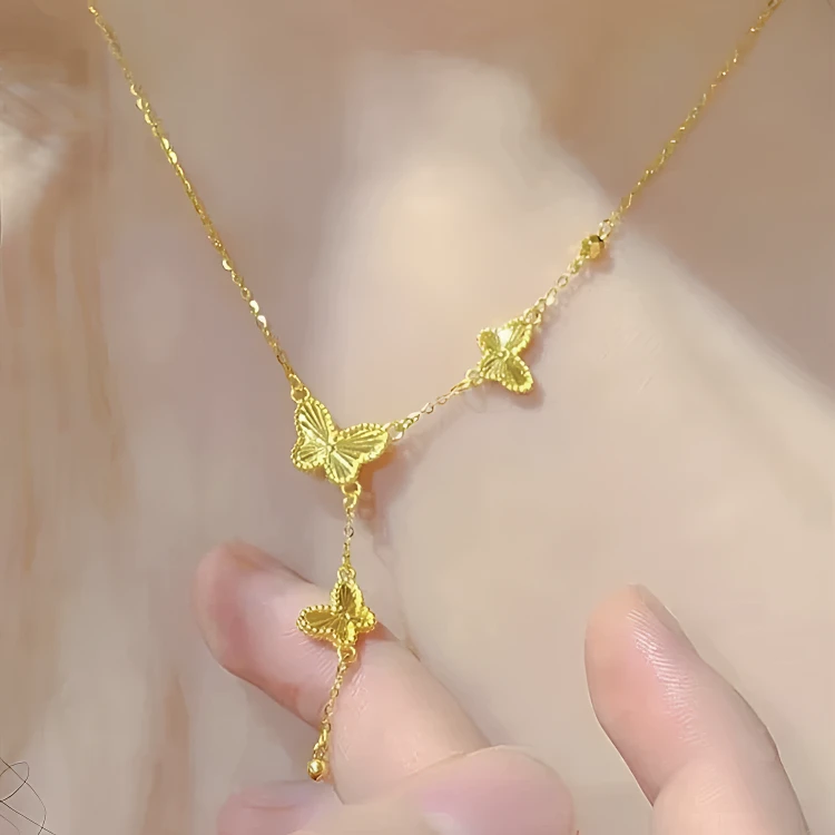 吊坠足银 蝴蝶项链时尚气质锁骨链双面百搭精致新款配饰简约轻奢