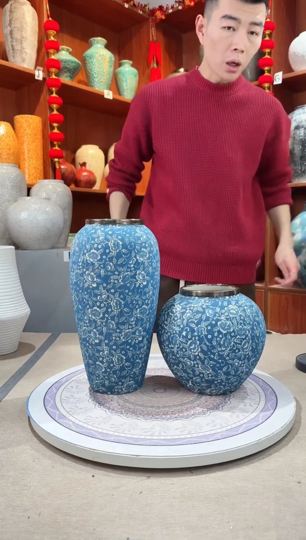 【闪购商品】瓶陶瓷花瓶 无花 芙蓉青花大号+小号