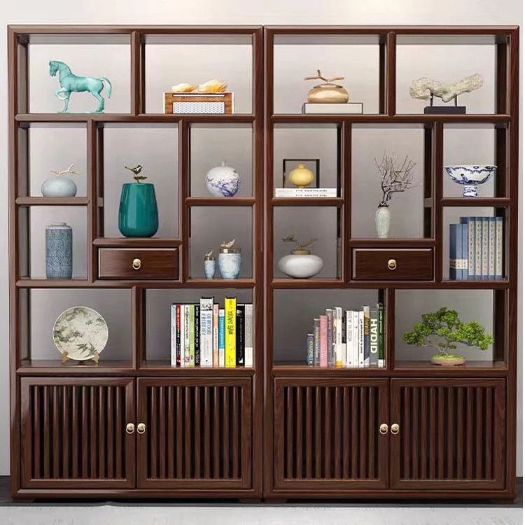 博古架实木新中式多宝阁实木茶叶展示柜客厅古董隔断置物架陈列柜