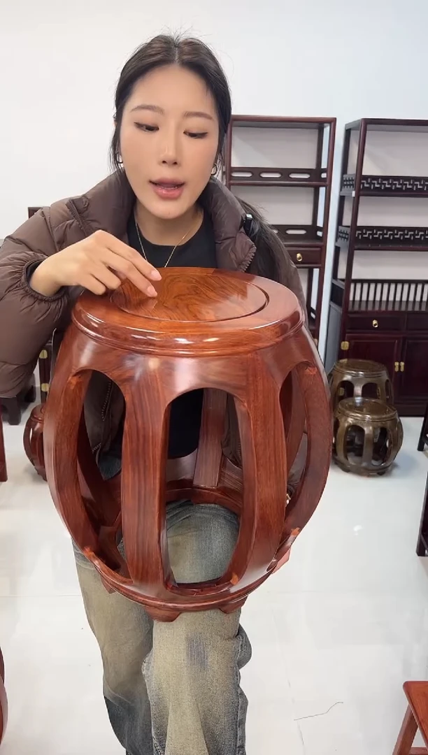 花梨木类家具一对亚花梨大号花梨色鼓凳