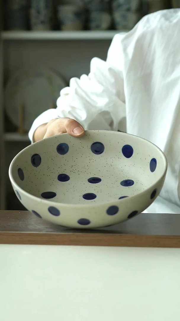 粗陶手作蓝宝石20cm深盘@4-2@