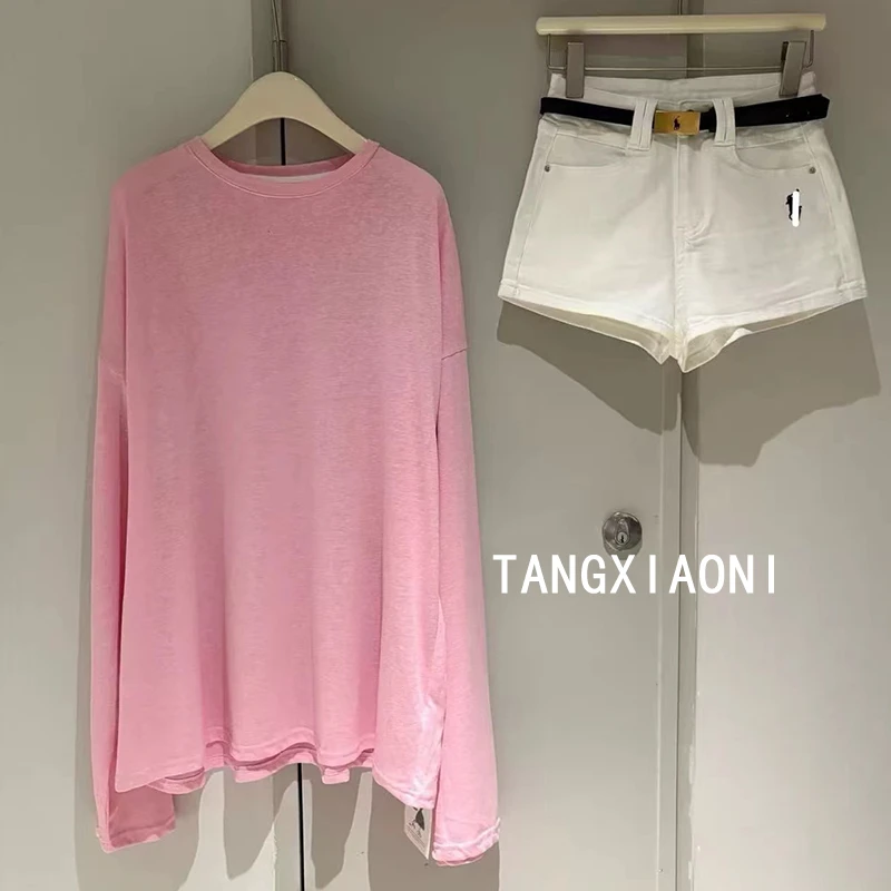 2店【慵懒粉】三色黑白粉大版针织上衣潮牌女装