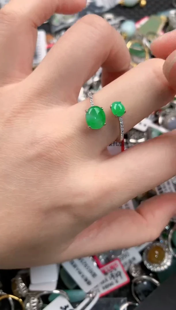 银S925镶嵌戒指翡翠444---8