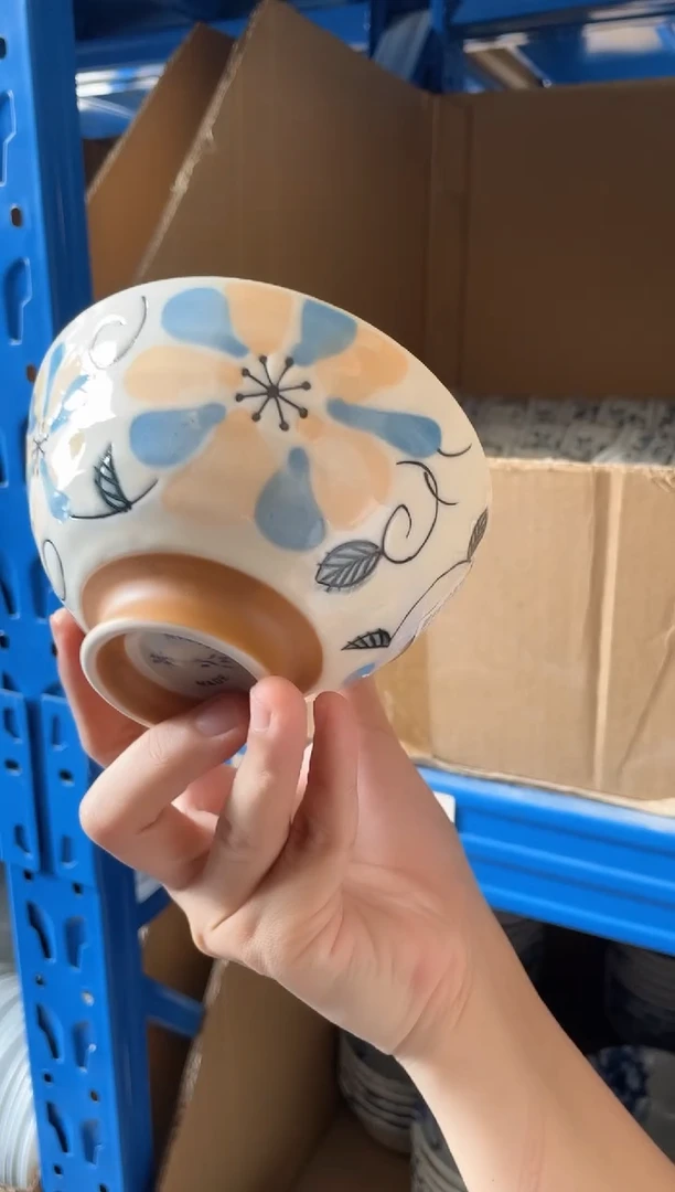 瓷片蓝橘鲜花4.8英寸碗