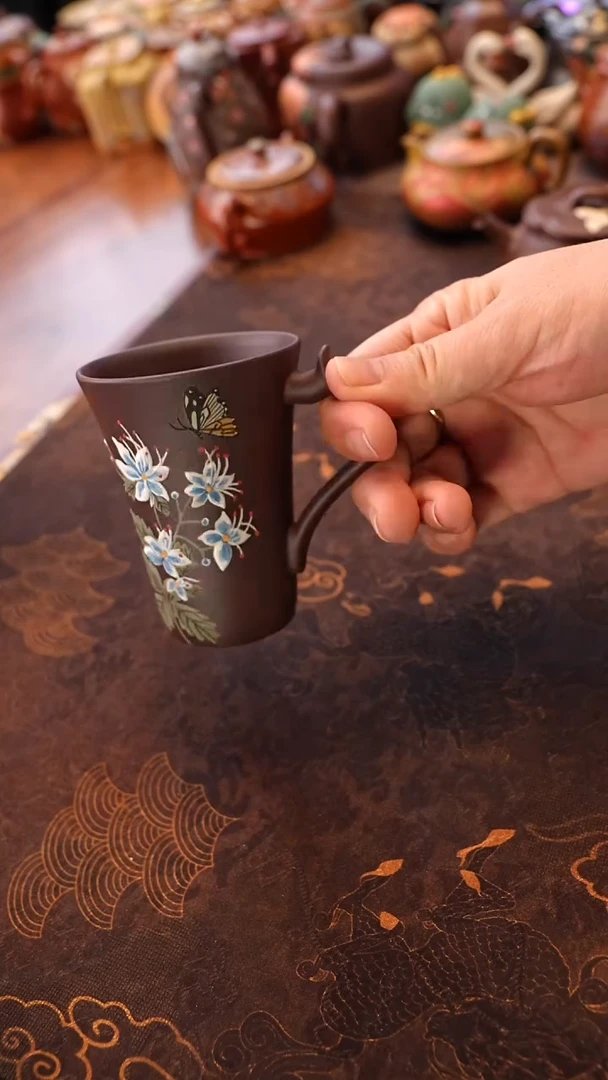 茶壶紫砂底槽清兰花把杯
