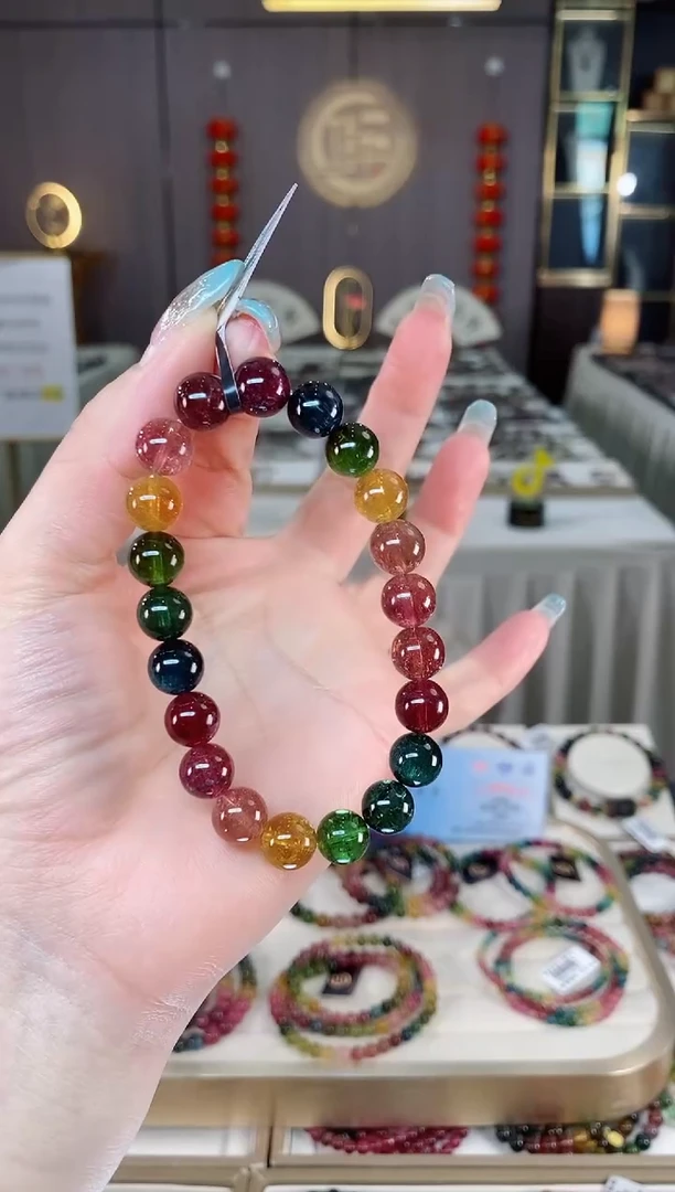 未镶嵌老矿碧玺彩虹单圈手串9mm+碧玺多样性发货一条mz