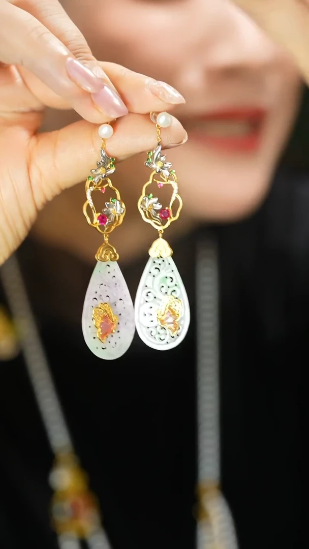 银S925镶嵌翡翠耳饰耳坠