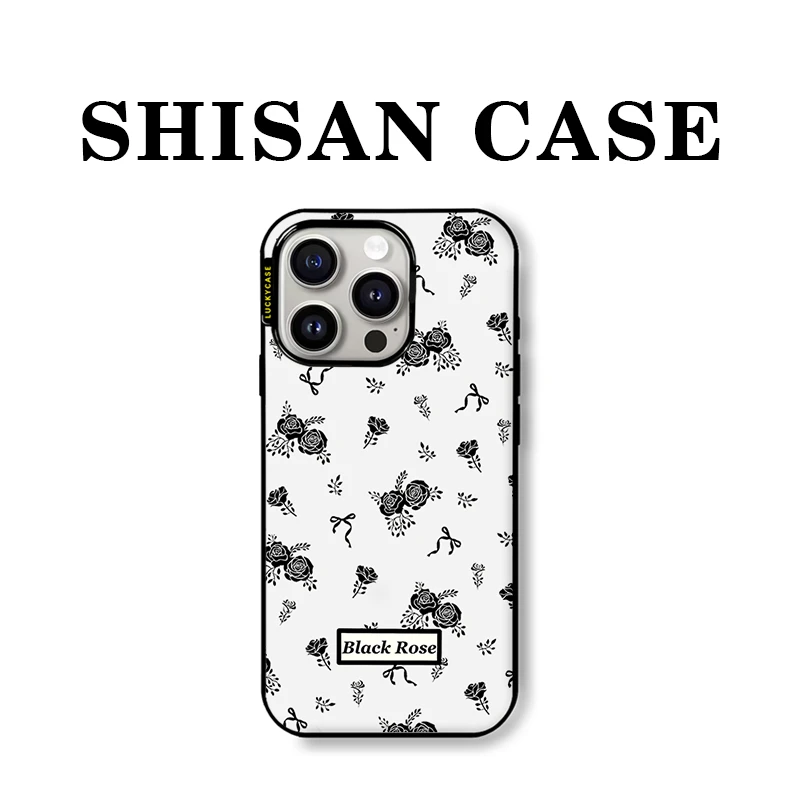 SHISAN CASE 原创〖黑白玫瑰〗适用苹果iPhone13-16Promax个性防摔