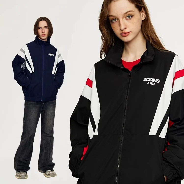 iconslab胶印撞色拼接运动外套时尚宽松春秋外套IC072331009