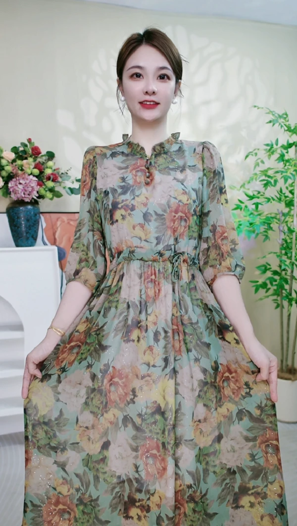 暖连衣裙女夏季裙子2025年大气显瘦妈妈装长裙气质高级感1109