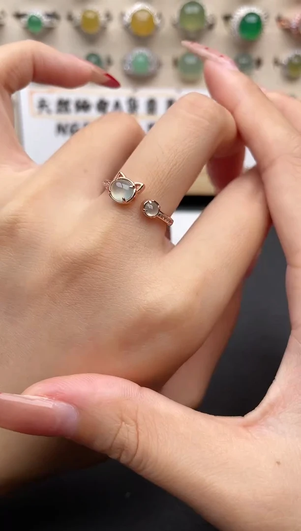 【闪购商品】翡翠戒指银S925镶嵌一物一证一礼盒