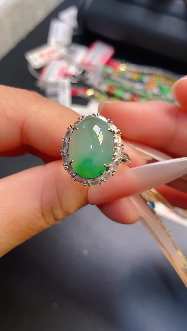 银S925镶嵌戒指翡翠天然