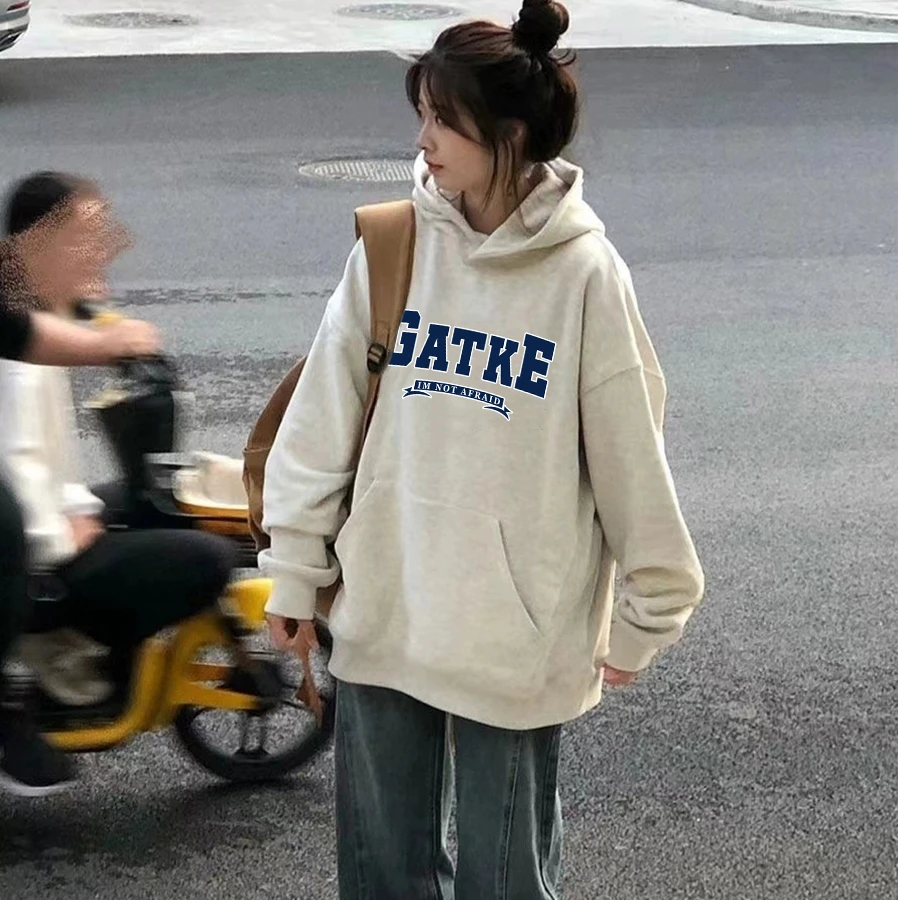 秋季女款连帽休闲卫衣加绒加厚oversize宽松连帽卫衣女宽松慵懒风