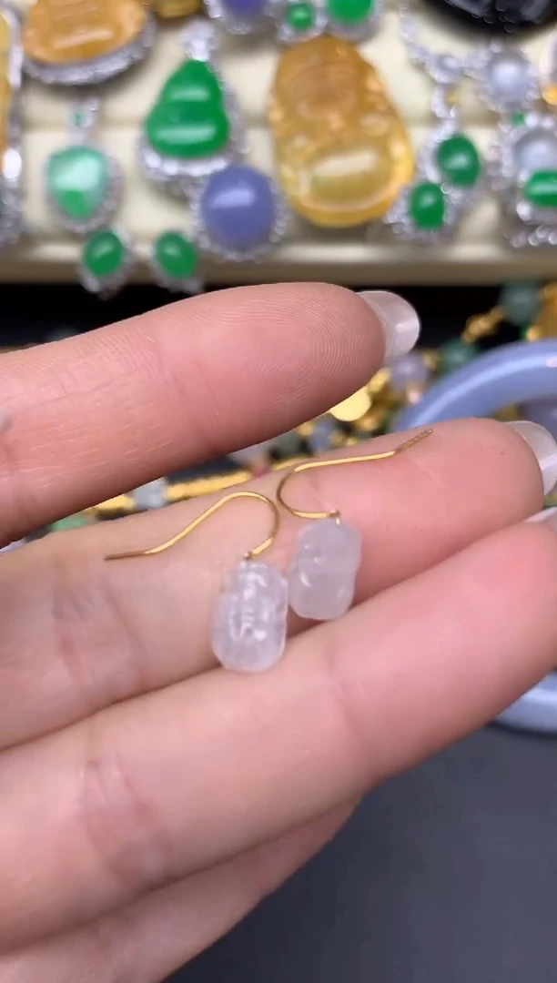 翡翠18K金镶嵌耳饰196-雪姐翡翠天天见