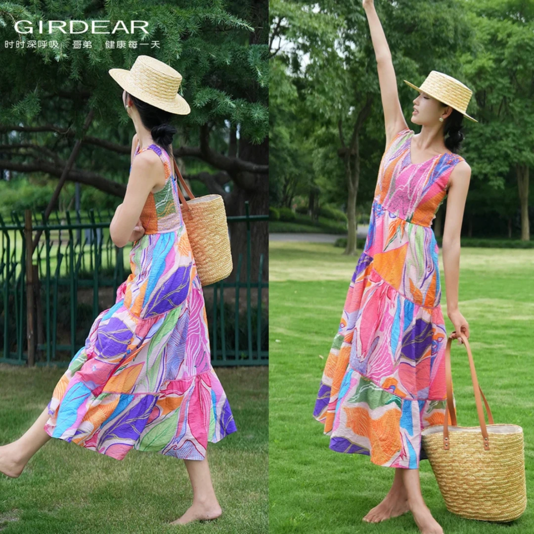 GIRDEAR/哥弟新款女装显瘦优雅气质收腰无袖连衣裙1500507