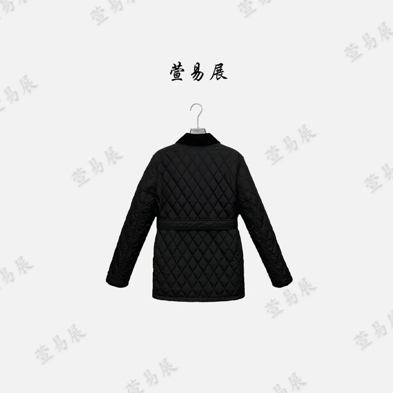 萱易展-经典格纹菱形绗缝腰带款收腰显瘦棉服外套YY-WT091002
