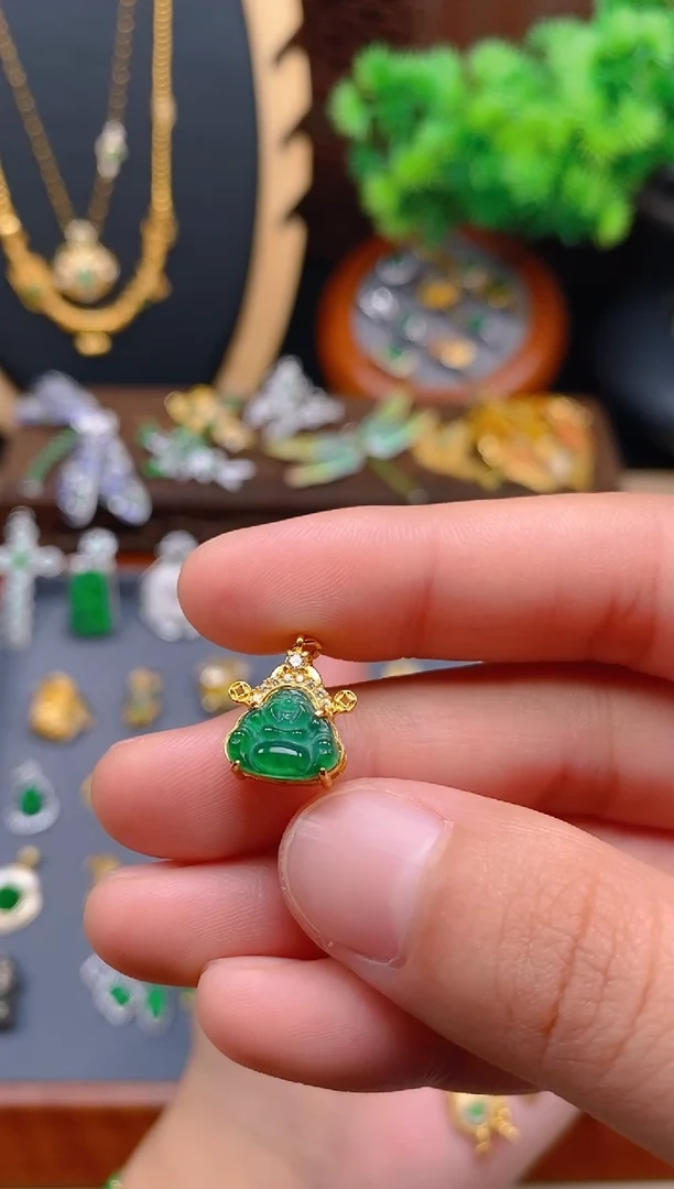 【闪购商品】翡翠吊坠(不含链)银S925镶嵌金色财神佛公