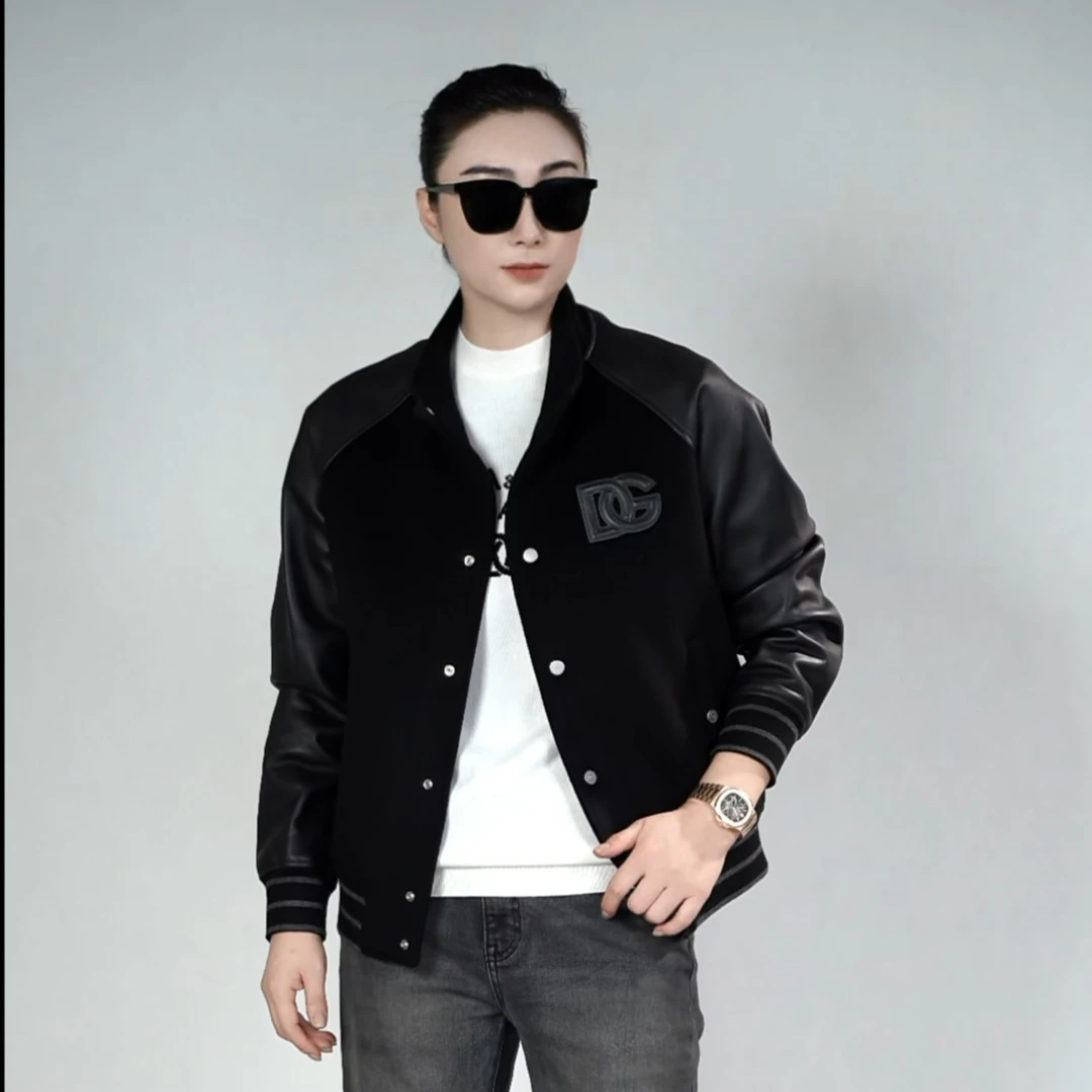 DG迪噶雅男士羊毛羊绒拼皮夹克Q295-11秋冬男装时尚拼皮袖夹克