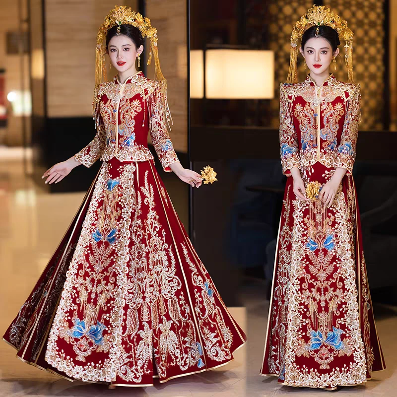 丝绒秀禾服2025新款中式结婚新娘嫁衣礼服重工高级秀和婚服出阁服