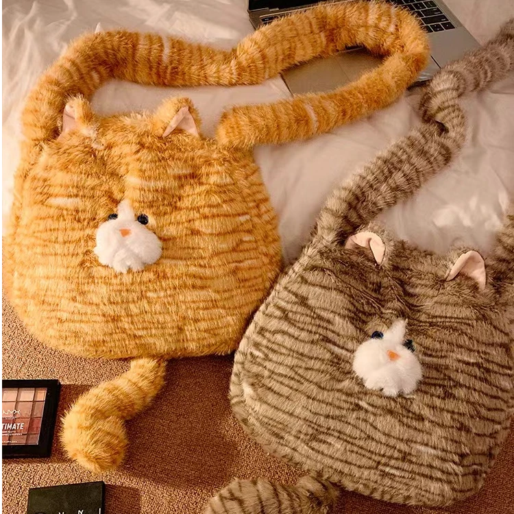 可爱毛绒猫咪斜挎包2025 新款女ins风少女软萌毛茸茸大容量单肩包