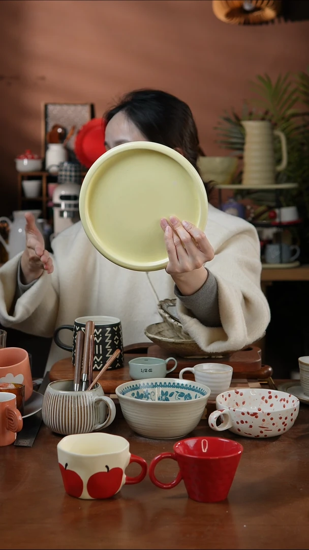 瓷片8.5英寸黄色圆盘  微瑕 凑满20发货