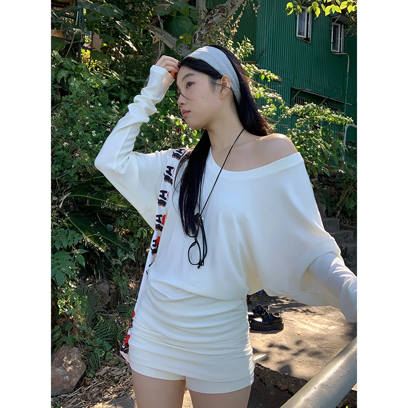 【休闲假日T恤】春季露肩内搭小众显瘦打底韩版长袖T恤251V0449#