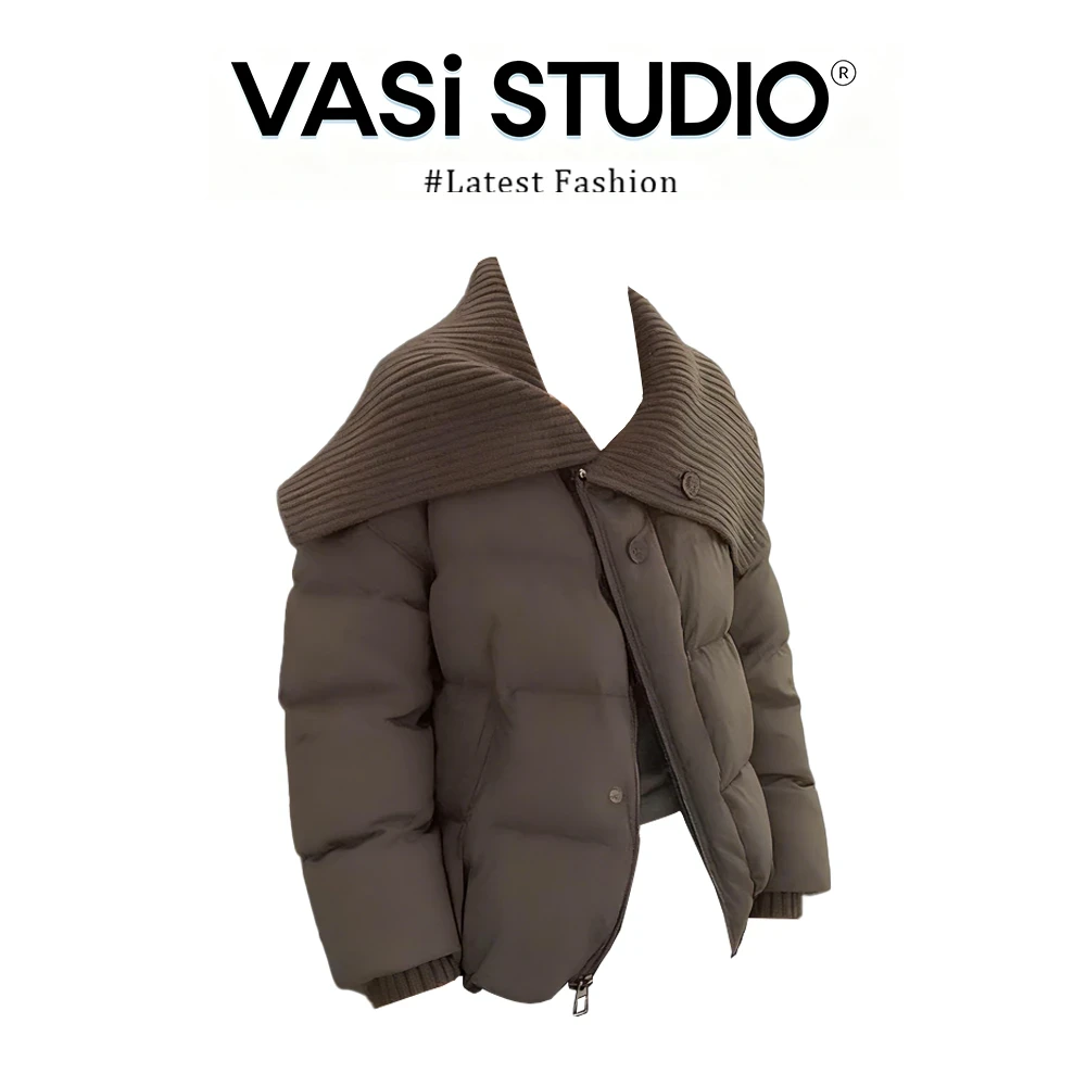 韩系时尚翻领假两件拼接棉服冬季新款百搭宽松显瘦保暖棉衣外套