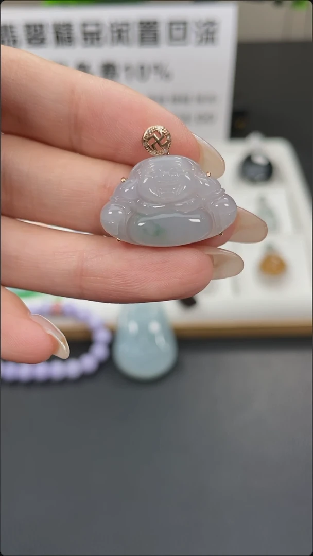 翡翠18K金镶嵌颈饰天然缅甸A货翡翠18k金镶嵌吊坠