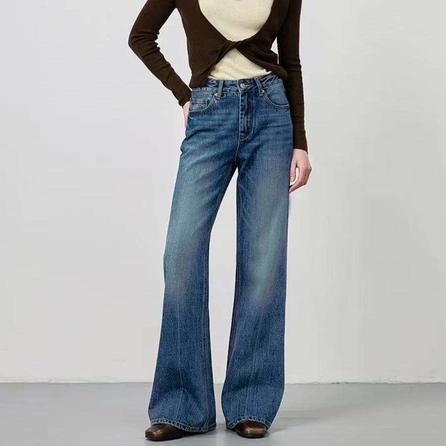 A-11【虎】微喇牛仔裤女高腰修身显瘦款直筒复古弹力喇叭长裤潮