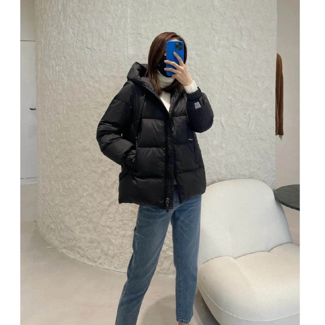 未使用 MaxMara  25款SEIA系列西伯利亚纯天然鹅绒黑色连帽羽绒服