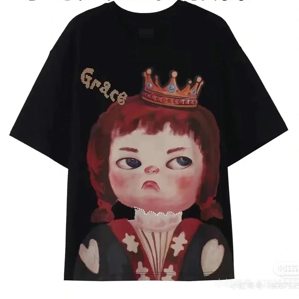 剪标黑色穿面女装大版卡通印花T桖男女同款