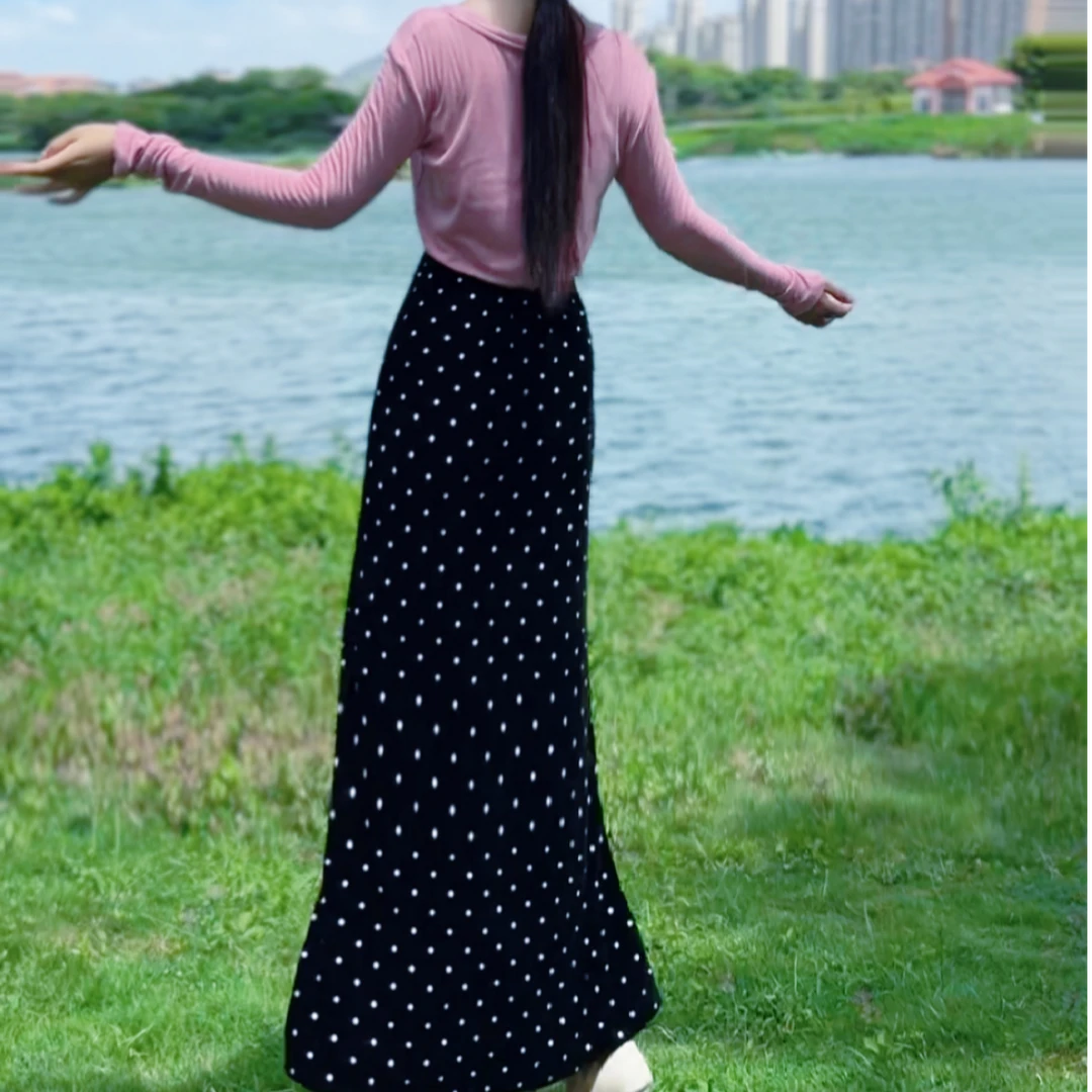 小米同款 秋季新款亮丝绒半身裙显瘦波点鱼尾裙包臀松紧腰小个子