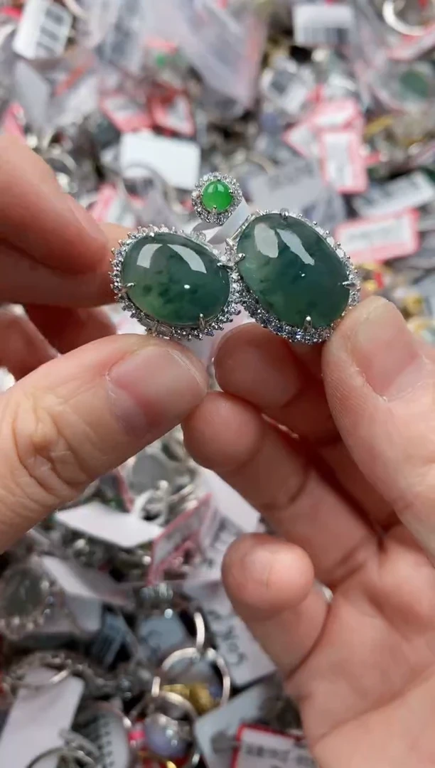 银S925镶嵌戒指翡翠444----3