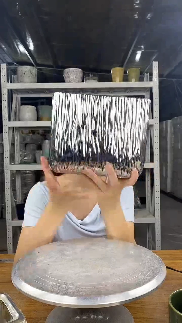 默认打孔陶瓷花盆宽高21-17.5-11