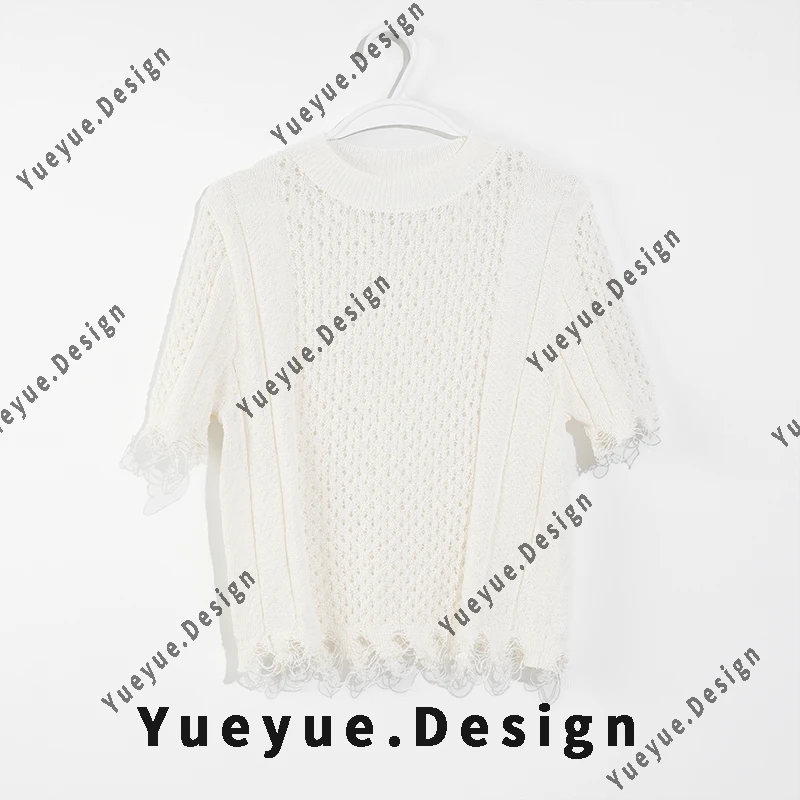 【悦悦专属】 夏季气质镂空套头圆领短袖针织衫Y309