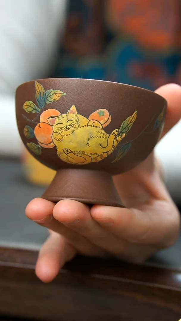 【闪购商品】紫砂茶壶橘猫高足杯