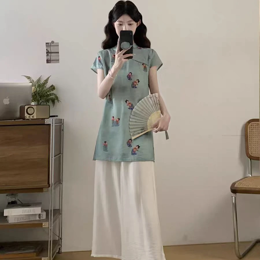 （80-200斤）夏季新款超火搭配一整套新中式国风上衣裤裙两件套1872