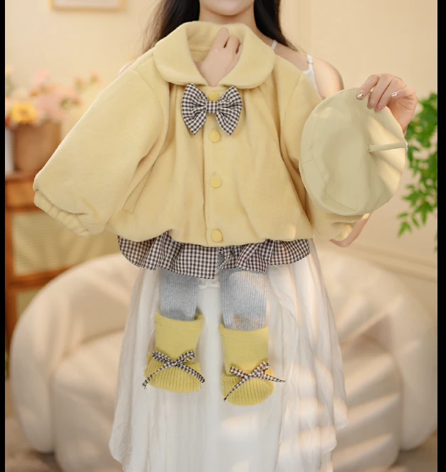 秋季新品韩版女童甜美蝴蝶结毛呢外套打底裤两件套XY25158