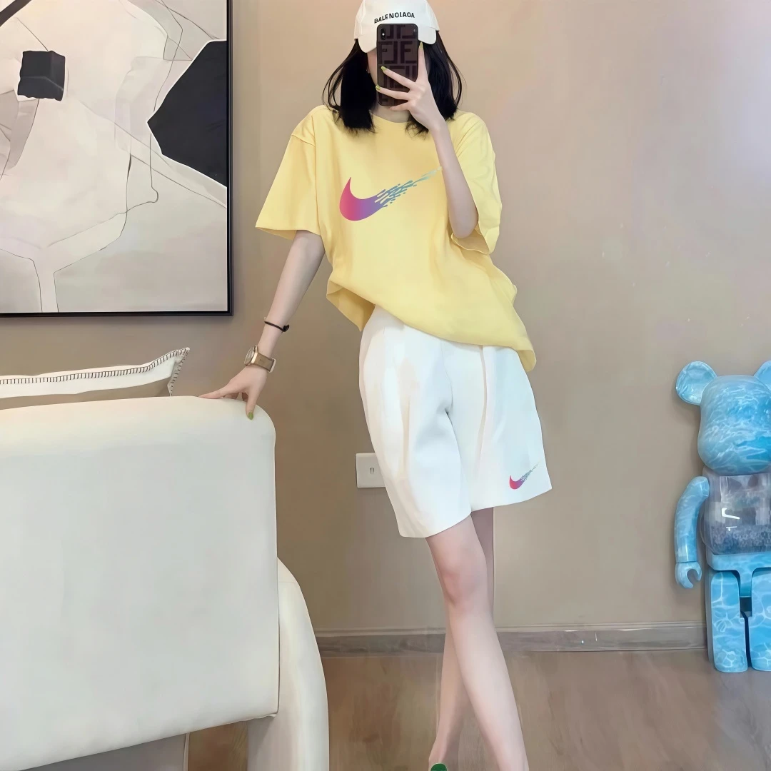 旗舰店正品运动套装女2025新款夏季短袖T恤宽松休闲显瘦短裤两件