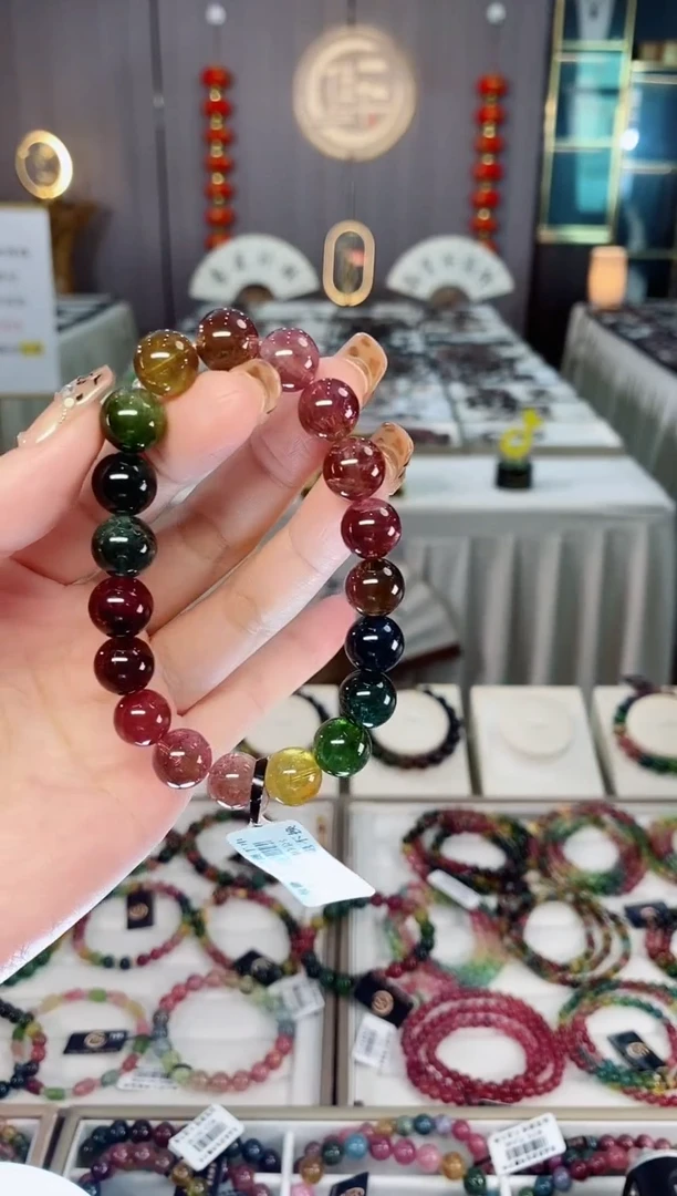 未镶嵌老矿碧玺色标透体单圈手串10mm+碧玺dan多样性发货一条