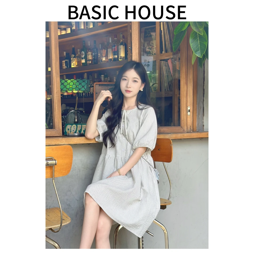 Basic House/百家好夏季新款气质减龄显瘦优雅轻奢高级连衣裙子M
